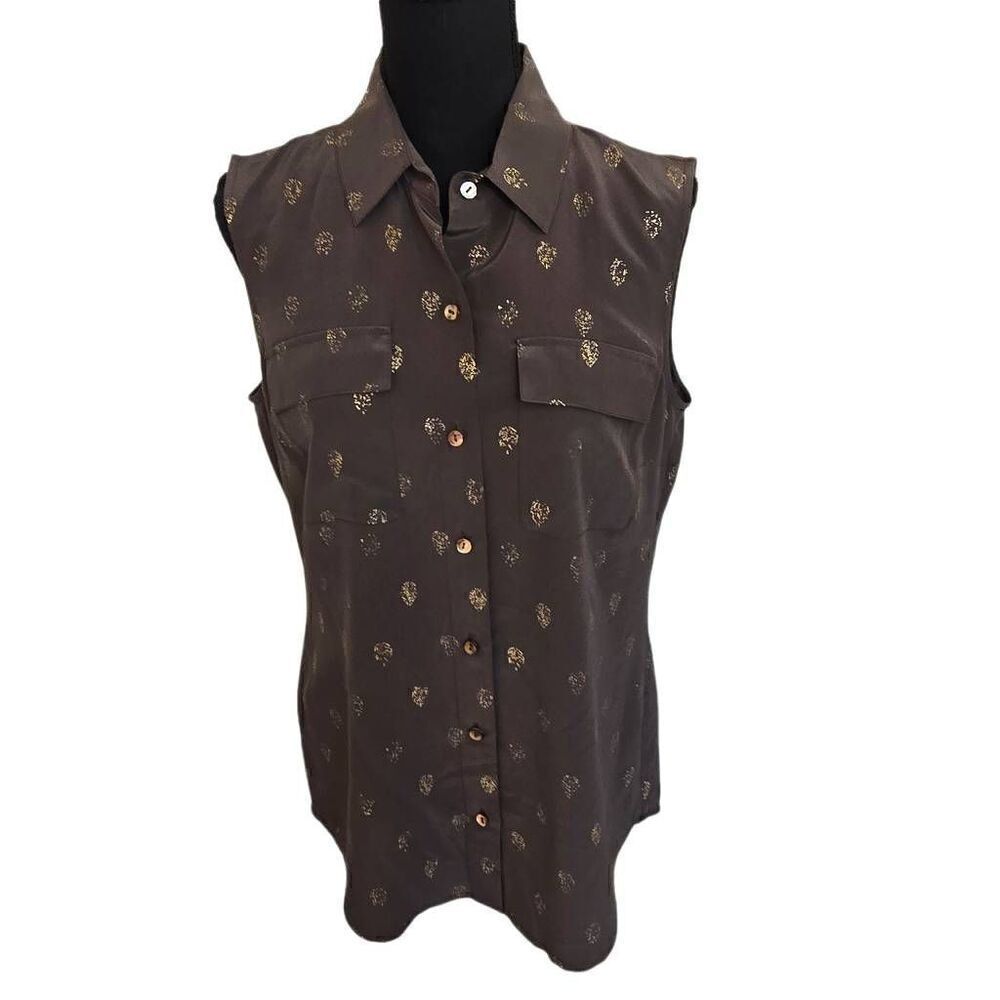 W by Worth Womens Brown Gold Sleeveless Silk Blouse Size 8